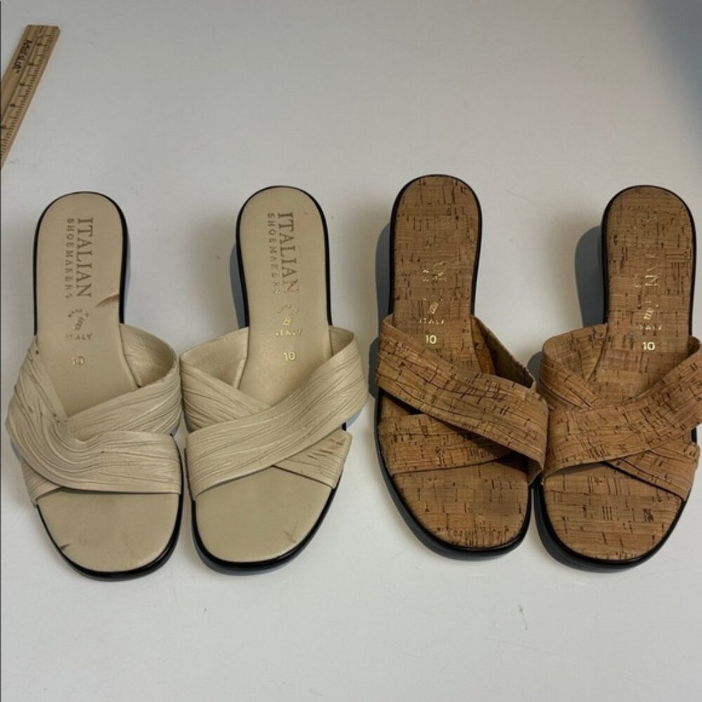 Italian Shoemakers Women's Sandals - Cream and Brown Size 10